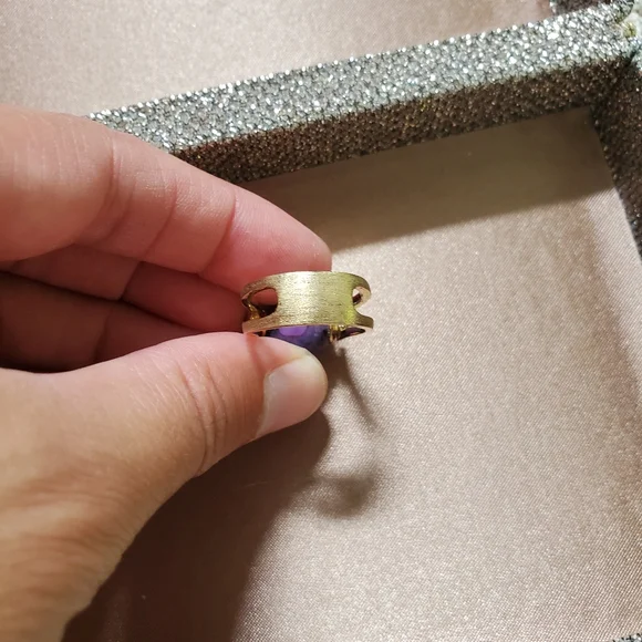 Purple Turquoise and Gold Plated Sterling Ring - Picture 5 of 8